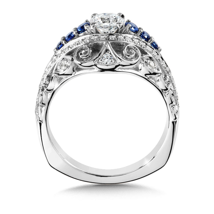 Diamond and Blue Sapphire  Engagement Ring