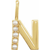 Cultured White Pearl Initial Charm Pendant