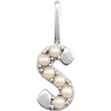 Cultured White Pearl Initial Charm Pendant