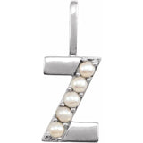 Cultured White Pearl Initial Charm Pendant