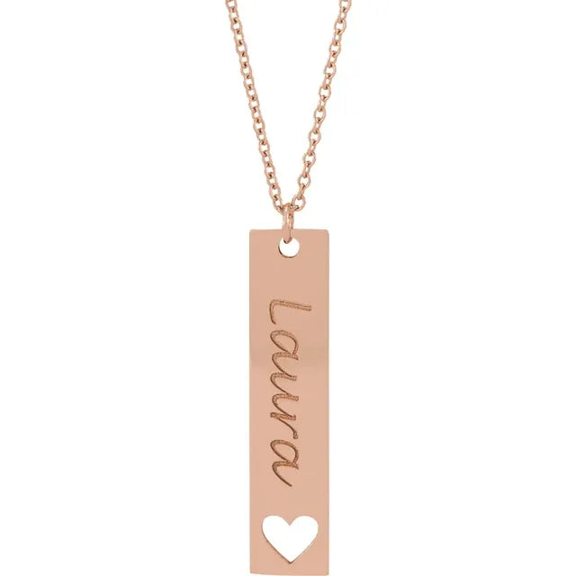 14K White Engravable Bar 16-18" Necklace - Luvona