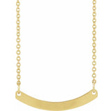 14K Yellow Engravable Curved Bar 18" Necklace - Luvona