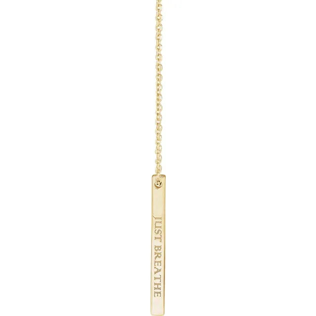 14K Yellow 25x2.6 mm Engravable Four-Sided Vertical Bar 16-18" Necklace - Luvona