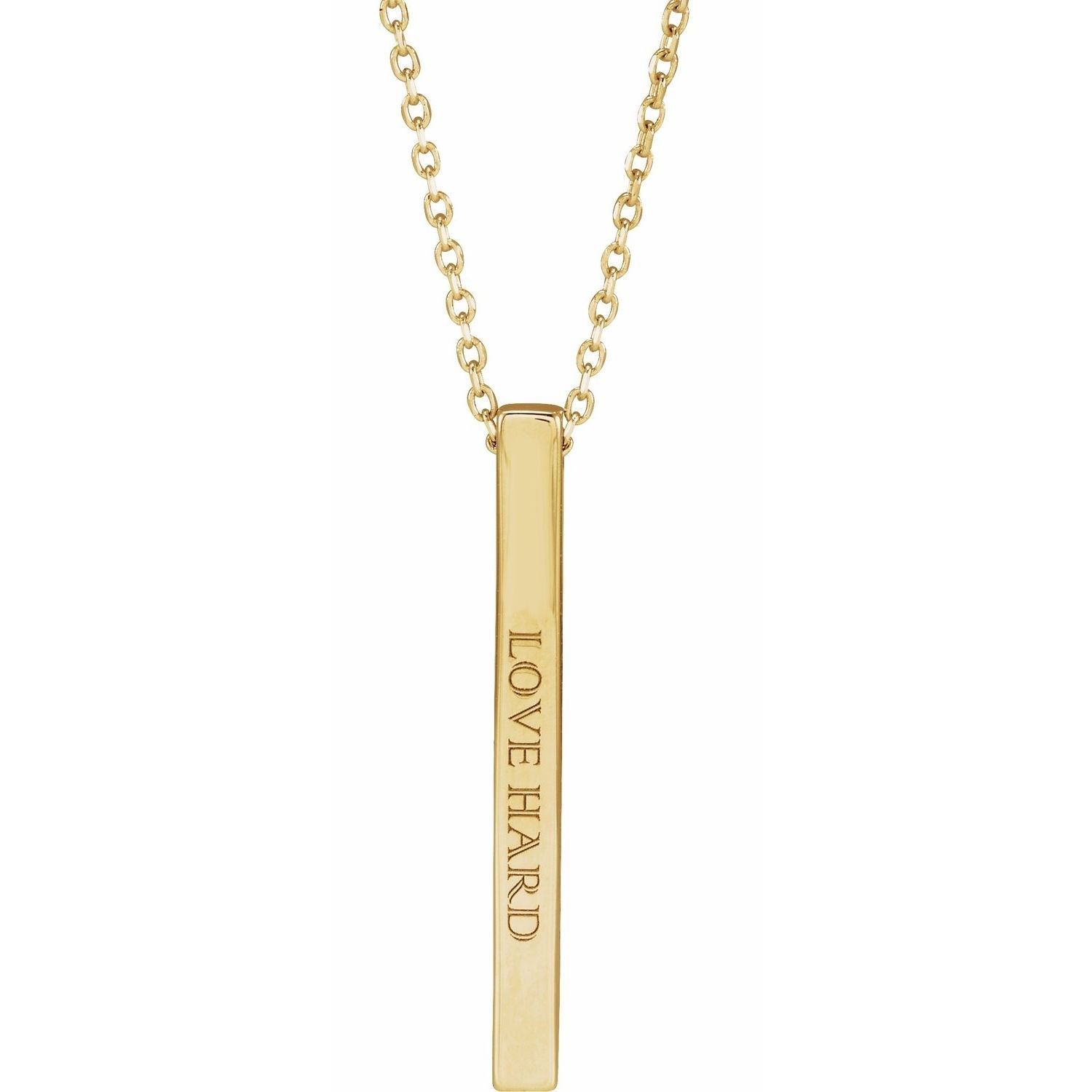 14K Yellow 25x2.6 mm Engravable Four-Sided Vertical Bar 16-18" Necklace - Luvona