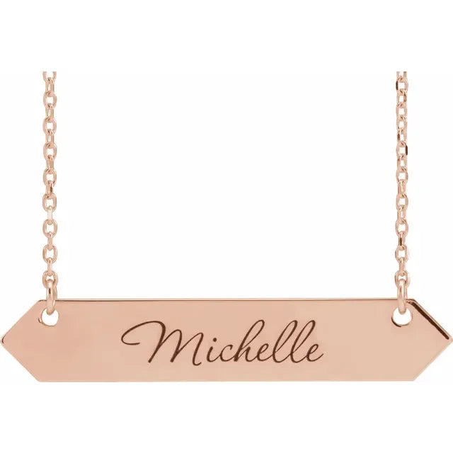 14K Yellow Engravable Geometric Nameplate with Adjustable Necklace - Luvona