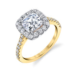 Cushion Cut Two Tone Classic Halo Engagement Ring - Jacalyn