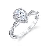 Pear Shaped Modern Halo Diamond Spiral Engagement Ring - Coralie