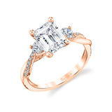 Emerald Cut Three Stone Twist Engagement Ring - Evangeline