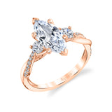 Marquise Cut Three Stone Twist Engagement Ring - Evangeline