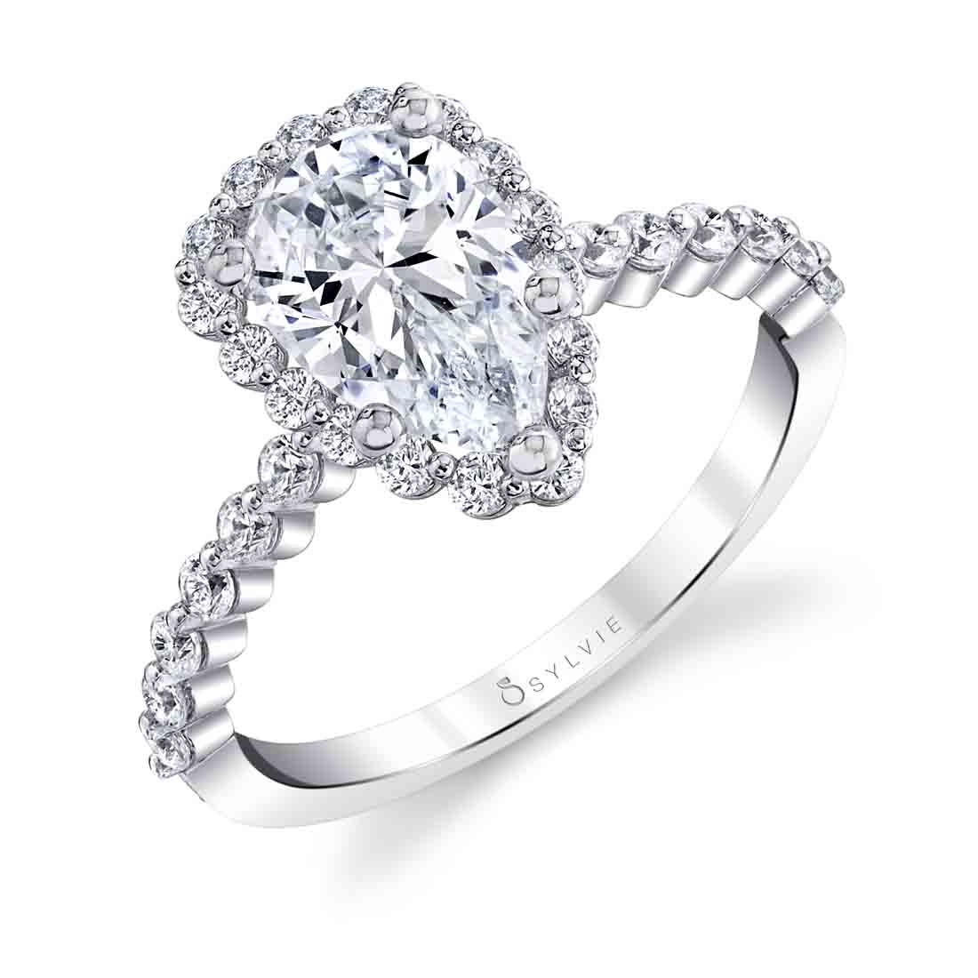Pear Shaped Classic Halo Engagement Ring - Athena