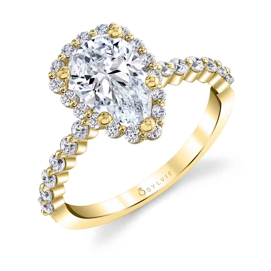 Pear Shaped Classic Halo Engagement Ring - Athena