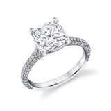 Cushion Cut Hidden Halo Pave Engagement Ring - Peighton