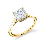 Cushion Cut Solitaire Hidden Halo Engagement Ring - Carter