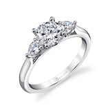 Round Cut Three Stone Engagement Ring - Martine