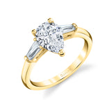 Pear Shaped Three Stone Engagement Ring with Baguettes - Nicolette