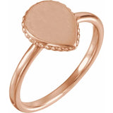 14KRose Gold 12x9 mm Teardrop Beaded Signet Ring - Luvona