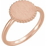 14K Rose Gold Engravable Beaded Ladies Signet Ring - Luvona