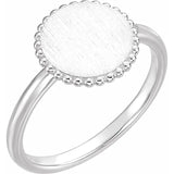 14K Platinum Engravable Beaded Signet Ring - Luvona