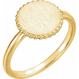 14K Yellow Gold  Engravable Beaded Ladies SignetRing - Luvona